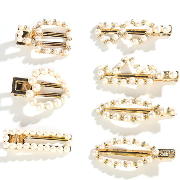 Women's Vintage Pearl Duckbill Hair Clip With Rhinestone Detail Elegant Simple Side Clasp Hair Accessory