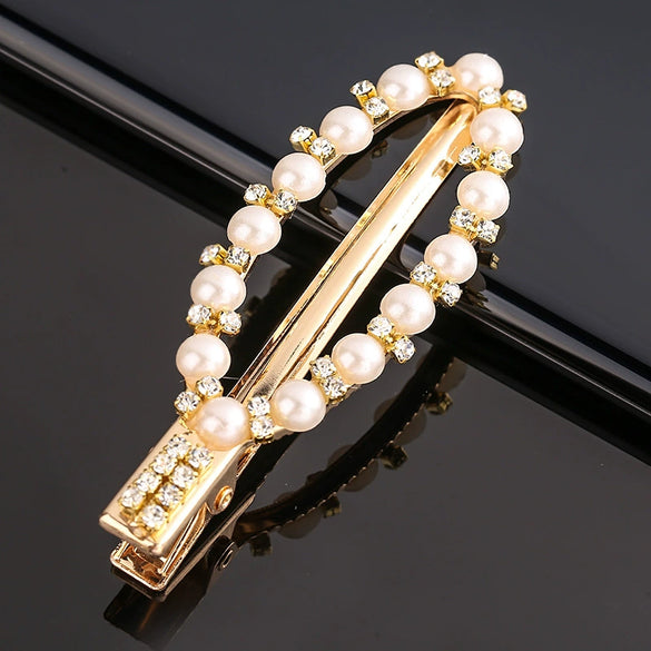 Women's Vintage Pearl Duckbill Hair Clip With Rhinestone Detail Elegant Simple Side Clasp Hair Accessory