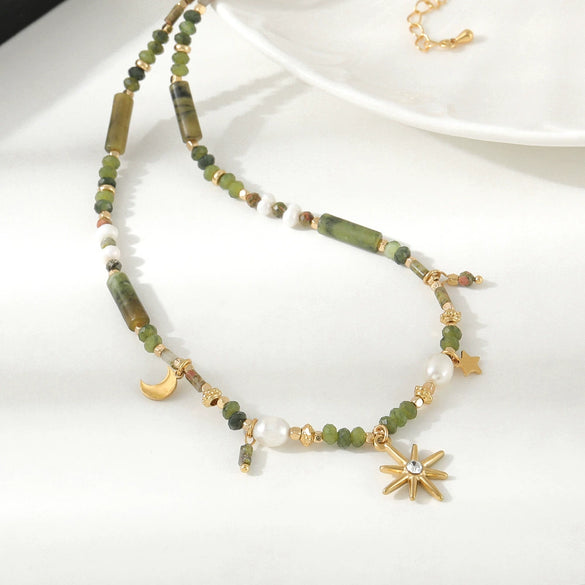 Women's Vintage Retro Geometric Handmade Beaded Copper Necklace