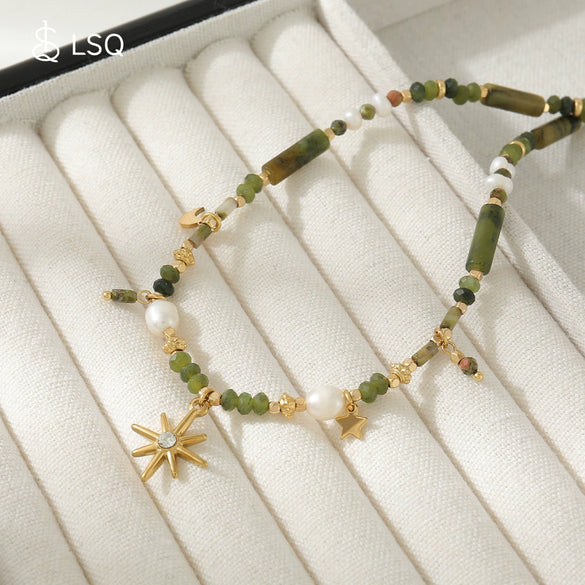 Women's Vintage Retro Geometric Handmade Beaded Copper Necklace