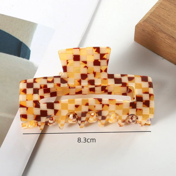 Women's Vintage Semi Round Acrylic Acetate Hair Grab Clip Handmade Ponytail Hair Accessory