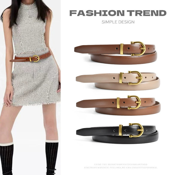 Women's Vintage Simple All Match Leather Belt With Alloy Pin Buckle And Geometric Style