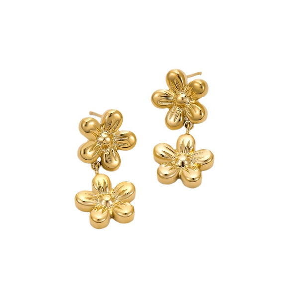 Women's Vintage Simple And Versatile Stainless Steel Flower Tassel Earrings With Electroplating