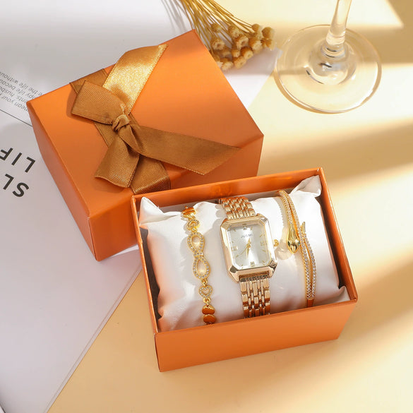 Women's Vintage Square Diamondencrusted Steel Band Quartz Watch With Zinc Alloy Case And Alloy Strap