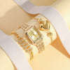 Women's Vintage Square Diamondencrusted Steel Band Quartz Watch With Zinc Alloy Case And Alloy Strap