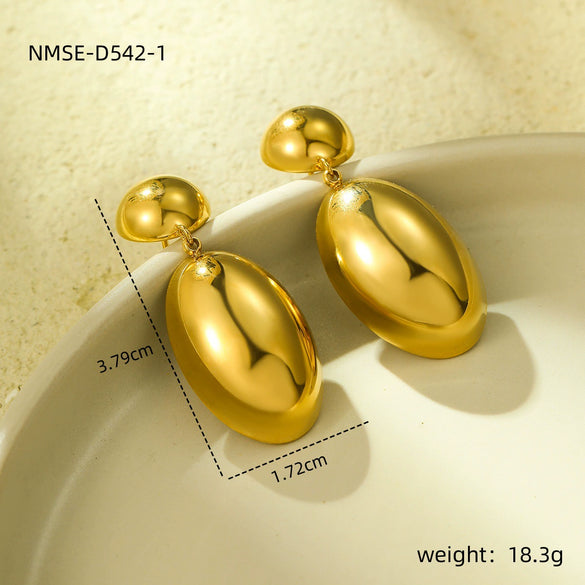 Women's Vintage Stainless Steel And 18K Electroplated Oval Water Drop Shape Earrings