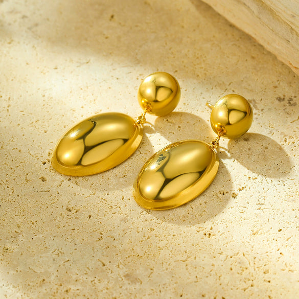 Women's Vintage Stainless Steel And 18K Electroplated Oval Water Drop Shape Earrings