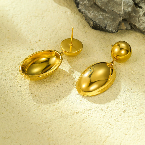 Women's Vintage Stainless Steel And 18K Electroplated Oval Water Drop Shape Earrings