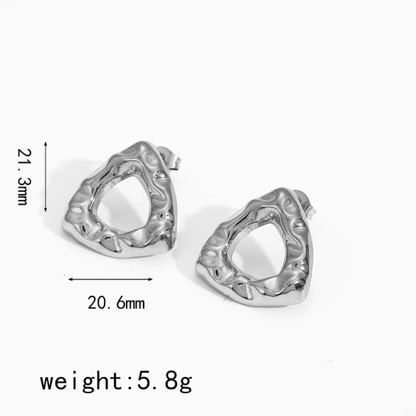 Women's Vintage Stainless Steel Geometric Triangle Hammered Earrings Electroplated With 18K Gold Minimalist Style