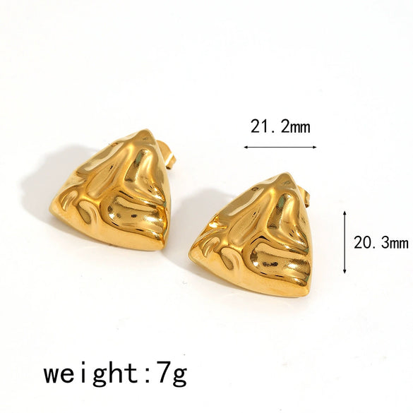 Women's Vintage Stainless Steel Geometric Triangle Hammered Earrings Electroplated With 18K Gold Minimalist Style