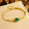 Women's Vintage Stainless Steel Oval Emerald Woven Jewelry Set With Electroplating And Horse Whip Chain