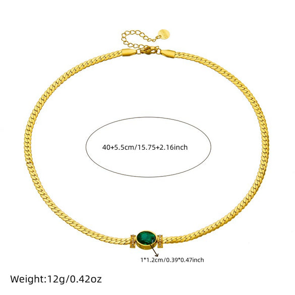 Women's Vintage Stainless Steel Oval Emerald Woven Jewelry Set With Electroplating And Horse Whip Chain