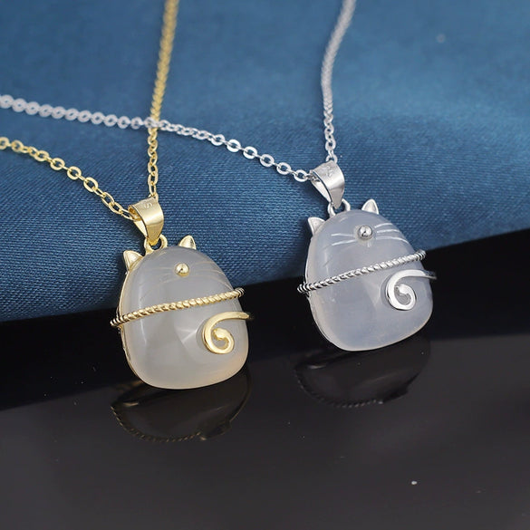 Women's Vintage Sterling Silver Animal Pendant Necklace With Agate And Chalcedony Electroplated Clavicle Chain