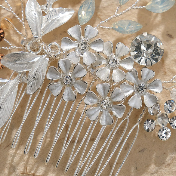 Women's Vintage Style Alloy Rhinestone Flower Hair Comb Handmade Electroplated Crystal Bridal Hair Accessory