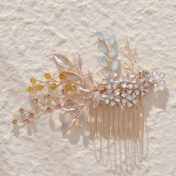 Women's Vintage Style Alloy Rhinestone Flower Hair Comb Handmade Electroplated Crystal Bridal Hair Accessory