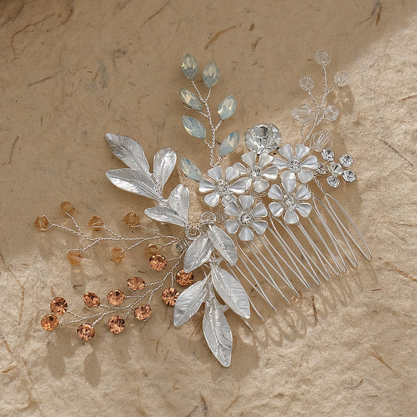 Women's Vintage Style Alloy Rhinestone Flower Hair Comb Handmade Electroplated Crystal Bridal Hair Accessory