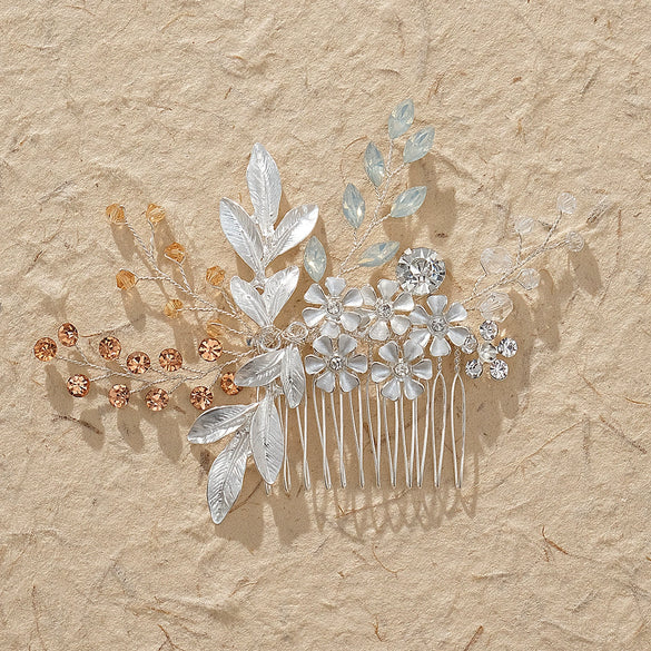 Women's Vintage Style Alloy Rhinestone Flower Hair Comb Handmade Electroplated Crystal Bridal Hair Accessory