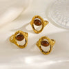 Women's Vintage Tiger Eye Stone Stainless Steel Open Ring With Geometric Line Design And Electroplated Natural Stone Inlay