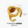 Women's Vintage Tiger Eye Stone Stainless Steel Open Ring With Geometric Line Design And Electroplated Natural Stone Inlay