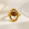 Women's Vintage Tiger Eye Stone Stainless Steel Open Ring With Geometric Line Design And Electroplated Natural Stone Inlay