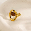 Women's Vintage Tiger Eye Stone Stainless Steel Open Ring With Geometric Line Design And Electroplated Natural Stone Inlay