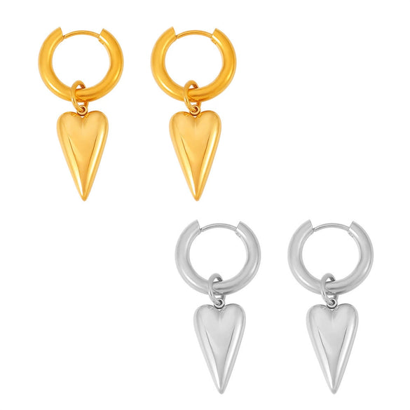 Women's Vintage Trendy Heartshaped 316L Stainless Steel Earrings Plated With 18K Gold