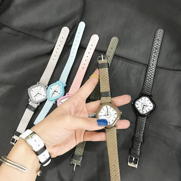 Women's Watch Alloy Case Genuine Leather Strap Rhombus Dial Fashion Simple Casual