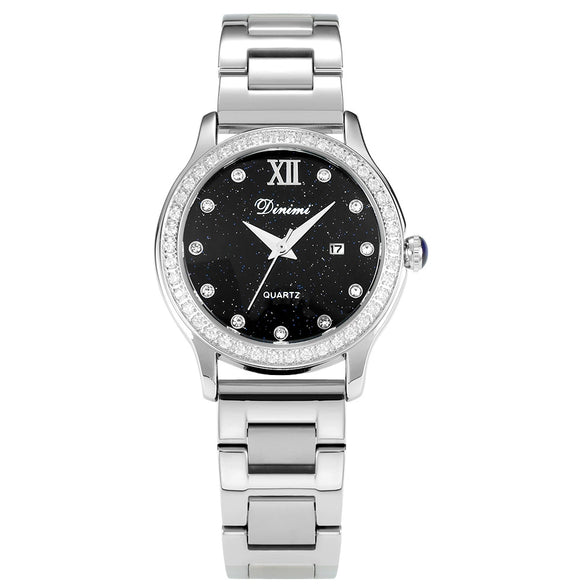 Women's Watch Alloy Case Genuine Leather Strap Round Dial Luxury Leisure Style Diamond Starry Sky Face