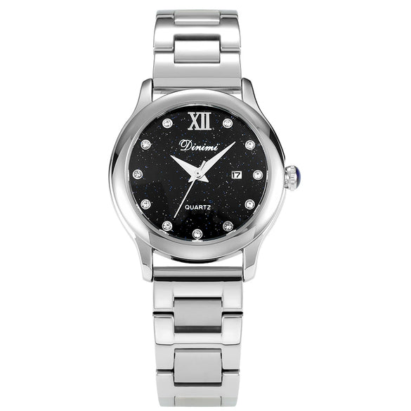 Women's Watch Alloy Case Genuine Leather Strap Round Dial Luxury Leisure Style Diamond Starry Sky Face