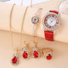 Women's Watch And Jewelry Set Alloy Gold Imitation Leather Round Dial Luxury Style