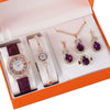 Women's Watch And Jewelry Set Alloy Gold Imitation Leather Round Dial Luxury Style