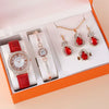 Women's Watch And Jewelry Set Alloy Gold Imitation Leather Round Dial Luxury Style