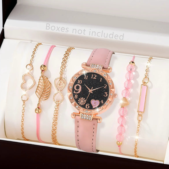 Women's Watch Fashion Allmatch Round Alloy And Pu Watch With Spiral Crown And Concealed Buckle