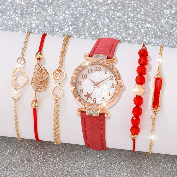 Women's Watch Fashion Allmatch Round Alloy And Pu Watch With Spiral Crown And Concealed Buckle