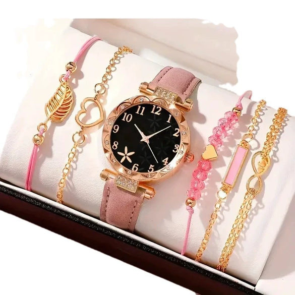 Women's Watch Fashion Allmatch Round Alloy And Pu Watch With Spiral Crown And Concealed Buckle