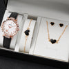 Women's Watch Fivepiece Set Alloy Case Imitation Leather Strap Round Dial Casual Style Rhinestone Love Jewelry Gift Suit