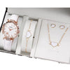 Women's Watch Fivepiece Set Alloy Case Imitation Leather Strap Round Dial Casual Style Rhinestone Love Jewelry Gift Suit