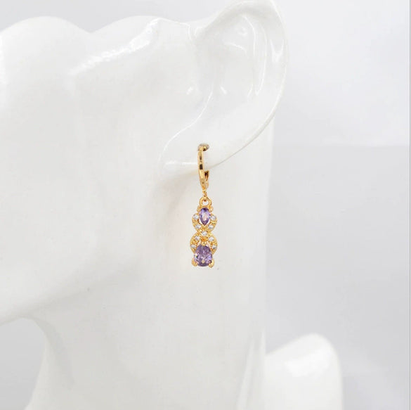 Women's Water Drop Earrings With Purple Rhinestone Gemstone Inlay Constellation Pattern Zinc Alloy Fashion Jewelry Wholesale