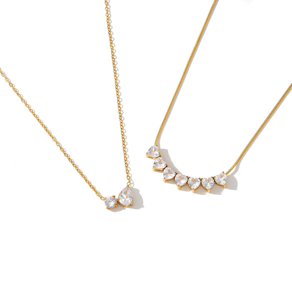 Women's Water Drop Geometric Pendant Necklace In Stainless Steel With Zircon Rhinestone Inlay And 18K Vacuum Plated Finish