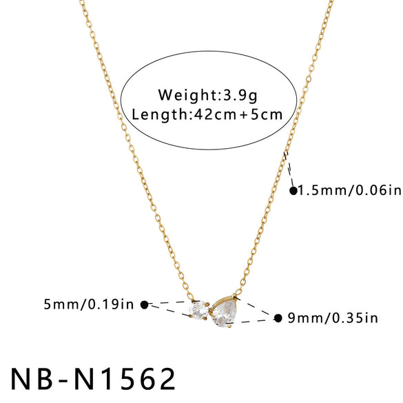 Women's Water Drop Geometric Pendant Necklace In Stainless Steel With Zircon Rhinestone Inlay And 18K Vacuum Plated Finish