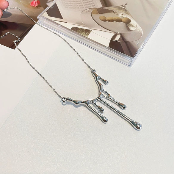Women's Water Drop Pendant Alloy Necklace Electroplated Geometric O Chain Hip Hop Sweater Chain Fashion Jewelry