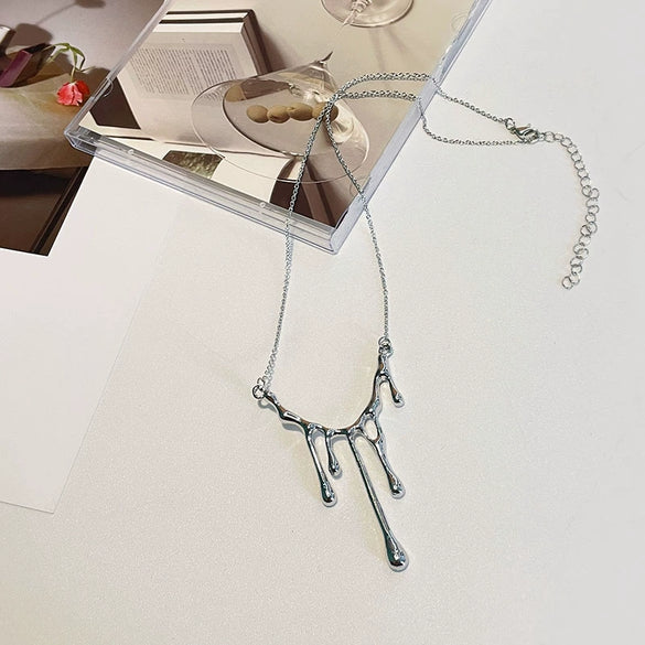 Women's Water Drop Pendant Alloy Necklace Electroplated Geometric O Chain Hip Hop Sweater Chain Fashion Jewelry