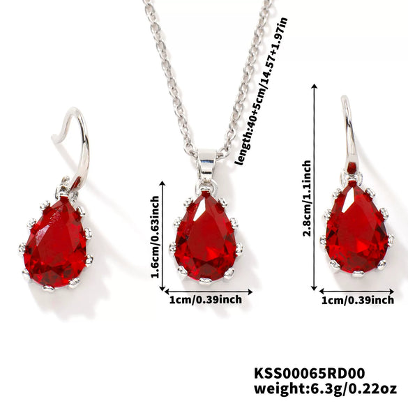 Women's Water Drop Rhinestone Necklace And Earrings Jewelry Set In Electroplated Copper With Snake Bone Chain