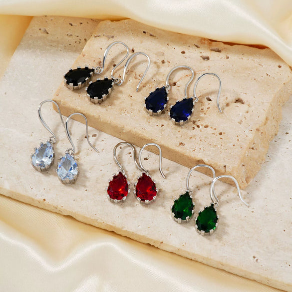 Women's Water Drop Rhinestone Necklace And Earrings Jewelry Set In Electroplated Copper With Snake Bone Chain