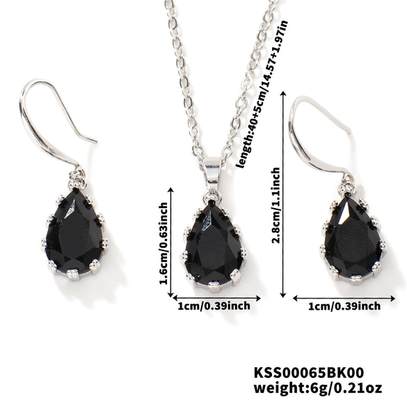 Women's Water Drop Rhinestone Necklace And Earrings Jewelry Set In Electroplated Copper With Snake Bone Chain