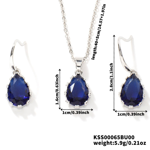 Women's Water Drop Rhinestone Necklace And Earrings Jewelry Set In Electroplated Copper With Snake Bone Chain