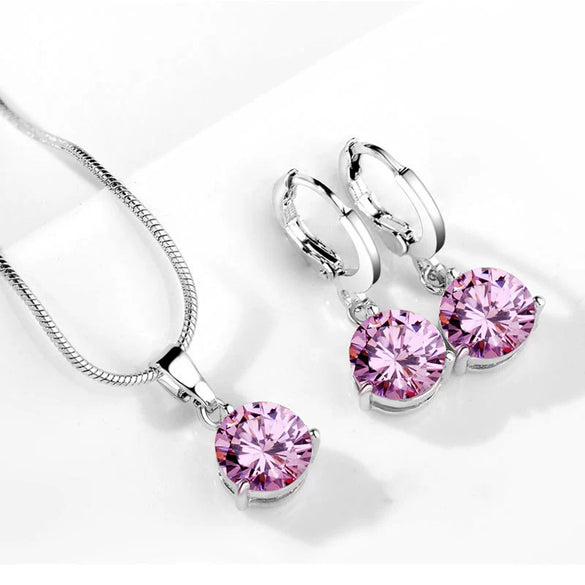 Women's Water Drop Zircon Jewelry Set With Necklace And Earrings Love Bell Cartoon Style Mixed Gem Inlay Snake Bone Chain Electroplated
