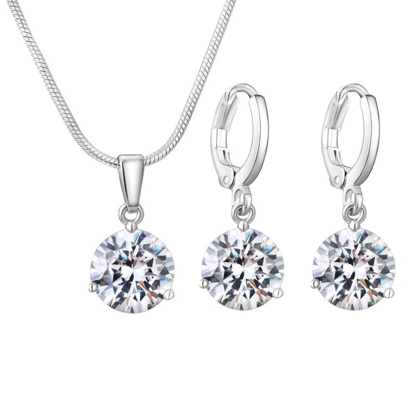 Women's Water Drop Zircon Jewelry Set With Necklace And Earrings Love Bell Cartoon Style Mixed Gem Inlay Snake Bone Chain Electroplated