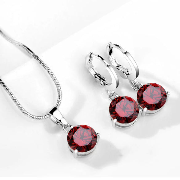 Women's Water Drop Zircon Jewelry Set With Necklace And Earrings Love Bell Cartoon Style Mixed Gem Inlay Snake Bone Chain Electroplated