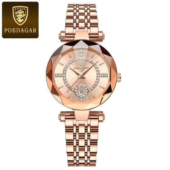 Women's Waterproof Ultrathin Fashion Quartz Watch Alloy Case Stainless Steel Strap Round Dial